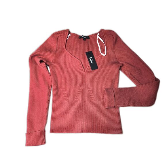 Lulus Rust Red Rib Knit Sweetheart Sweater Small Coquette Y2K Style - Picture 3 of 6